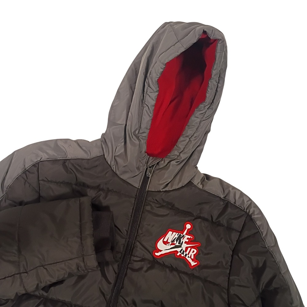 Jordan Nike Air Puffer Jacket Kids Large 12-13 YRS Black Grey Hooded Full Zip